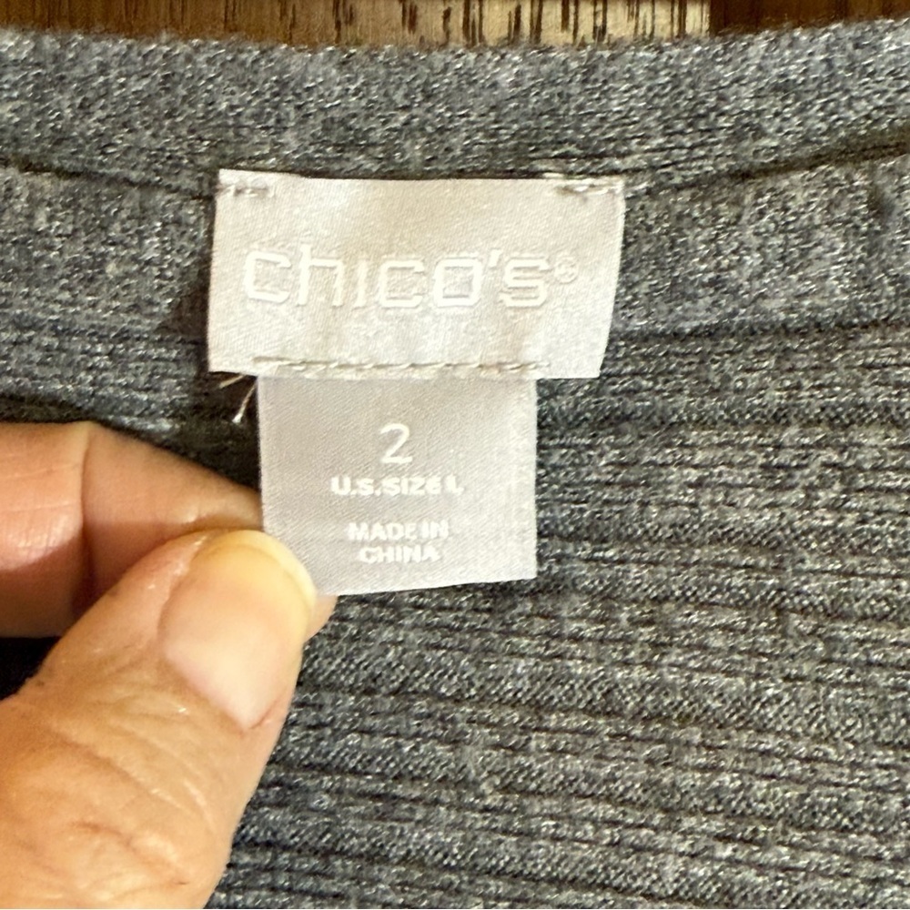 Chico's Charcoal Wide Neck Ribbed Dolman Sleeve Sweater Sz L (Chico’s 2) - Picture 2 of 4